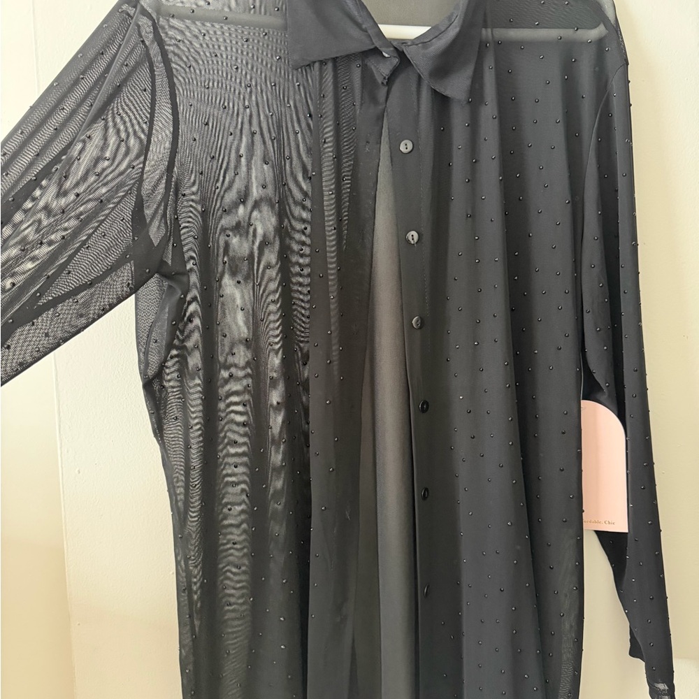 Black Mesh Rhinestone Top - Picture 4 of 5